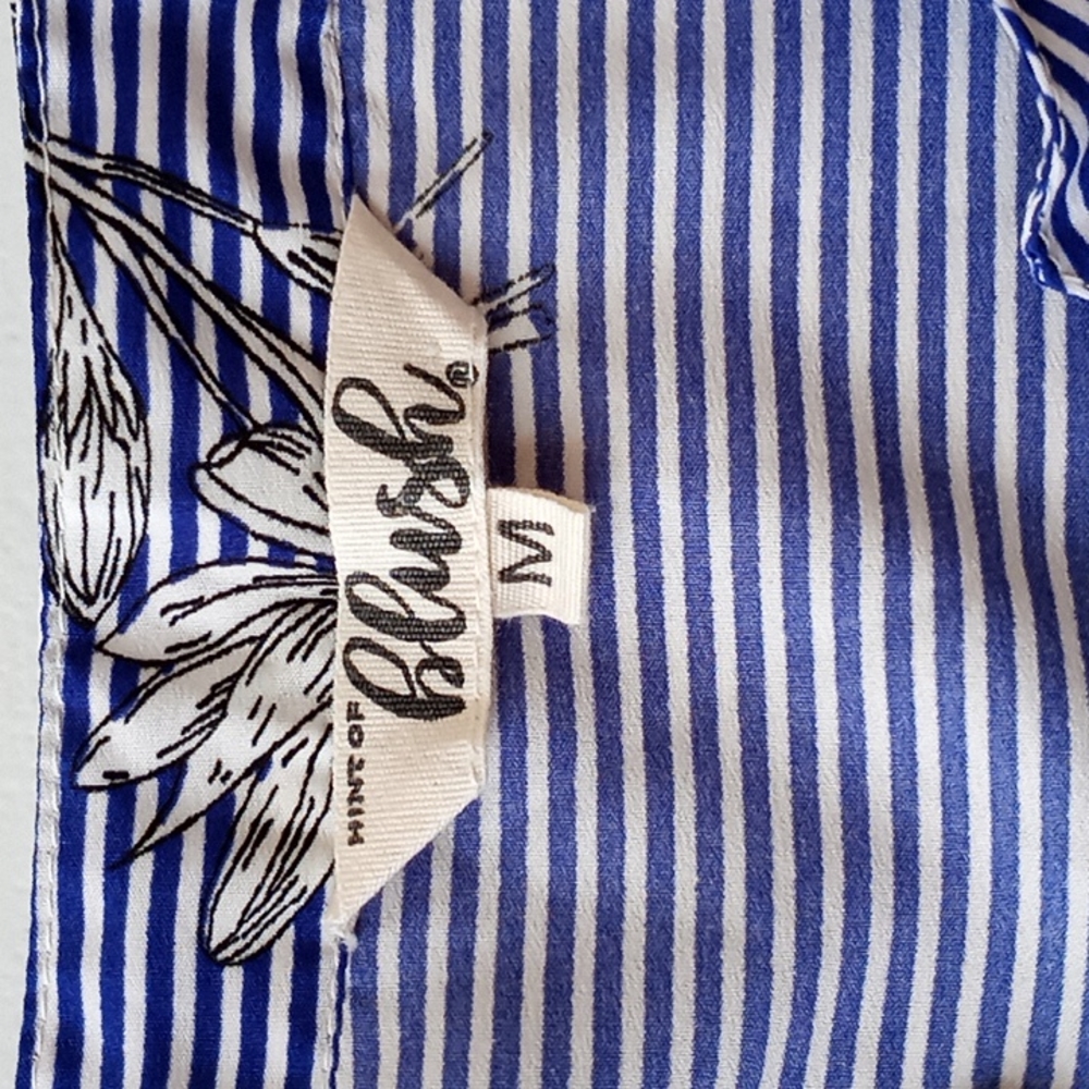 A Hint of Blush Blue White Floral Stripe Mini Dress Size M - Picture 3 of 14
